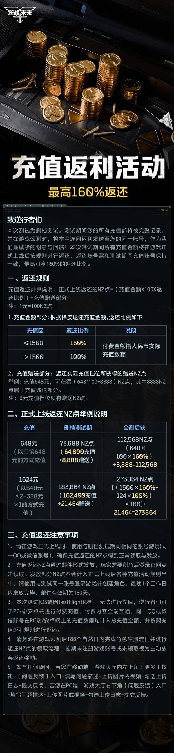 《逆战未来》进化测试充值返利规则说明